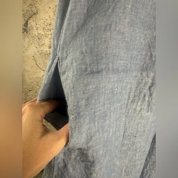 Garnet Hill size 8 linen Casual Blue Button-Up Dress. A652 - Picture 5 of 7